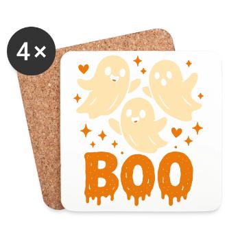 Mignons fantômes BOO - Design drôle d’Halloween - Dessous de verre (lot de 4) - blanc - Devant