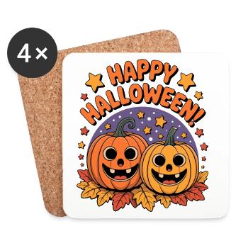 Happy Halloween Kürbisfreunde - Untersetzer (4er-Set) - Weiß - Vorne