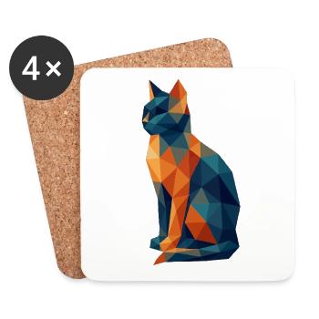 Polygone Géométrique Chat BleuOrange - Dessous de verre (lot de 4) - blanc - Devant