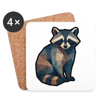 Raton laveur géométrique Low Poly - Dessous de verre (lot de 4) - blanc - Devant