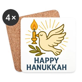 Happy Hanukkah Pigeon Dove of Peace  - Coasters (set of 4) - white - Front