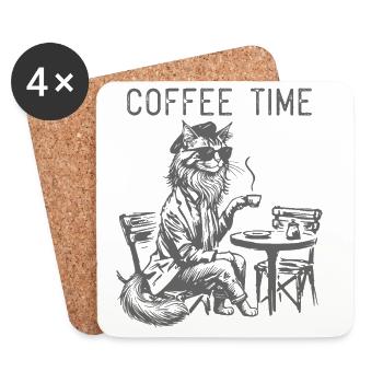 Cool cat coffee design for coffee lovers - Coasters (set of 4) - white - Front