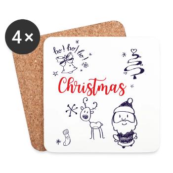 Noël avec le Père Noël et les rennes - Dessous de verre (lot de 4) - blanc - Devant