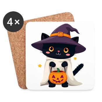 Halloween Cat with Halloween Pumpkin - Coasters (set of 4) - white - Front