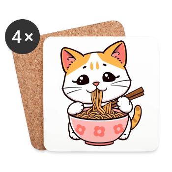 Katze isst Ramen Nudeln - Untersetzer (4er-Set) - Weiß - Vorne