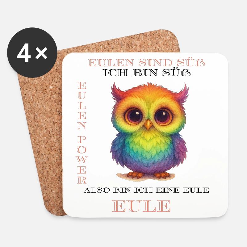 Regenbogen Eulen Power - Untersetzer (4er-Set) - Weiß