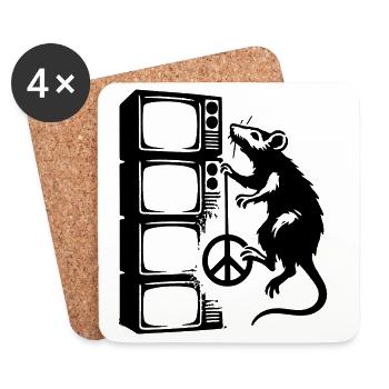 Rat avec écran - Dessous de verre (lot de 4) - blanc - Devant