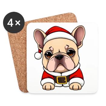 Bouledogue français comme Père Noël Noël - Dessous de verre (lot de 4) - blanc - Devant