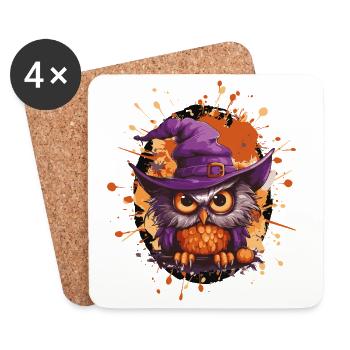 Magie du hibou avec chapeau de sorcière - Dessous de verre (lot de 4) - blanc - Devant