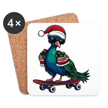 Paon oiseau Noël drôle - Dessous de verre (lot de 4) - blanc - Devant