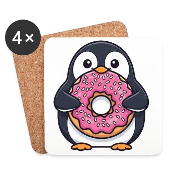 Mignon pingouin beignet dessert dessin animé sucre - Dessous de verre (lot de 4) - blanc - Devant