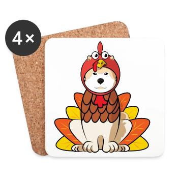 Hokkaido Dog Thanksgiving Turkey Costume Dog Mom - Coasters (set of 4) - white - Front