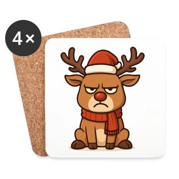 Renne sinistre avec écharpe de Noël - Dessous de verre (lot de 4) - blanc - Devant