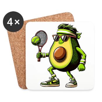 Lustige Avocado Beim Tennis Mit Schläger Und Ball - Untersetzer (4er-Set) - Weiß - Vorne