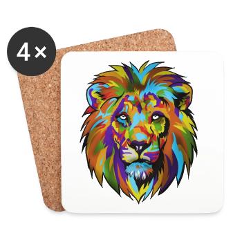 Löwen PopArt Farbrausch - Untersetzer (4er-Set) - Weiß - Vorne