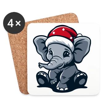 Noël des éléphants - Dessous de verre (lot de 4) - blanc - Devant