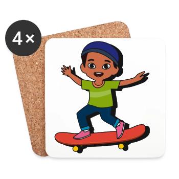 Gamin de skateboard de dessins animés - Dessous de verre (lot de 4) - blanc - Devant