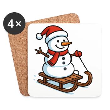Schneemann auf Schlitten Weihnachtszauber - Untersetzer (4er-Set) - Weiß - Vorne