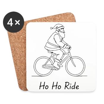 Ho Ho Ride Minimalist Line of Santa Claus on bike - Coasters (set of 4) - white - Front