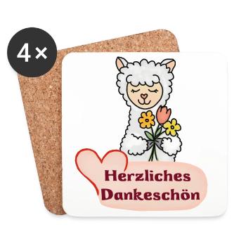 Flower alpaca: Thank you very much - Coasters (set of 4) - white - Front