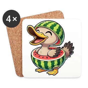 Lustige Ente mit Wassermelone Sommerfrische - Untersetzer (4er-Set) - Weiß - Vorne
