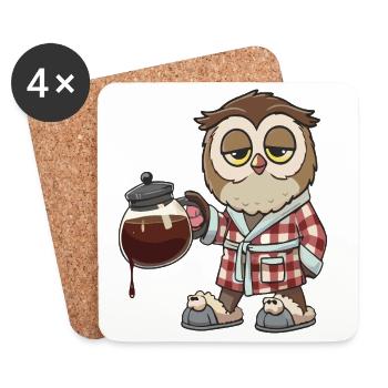 Funny Owl Coffee Lover Morning Brew in Robe - Coasters (set of 4) - white - Front