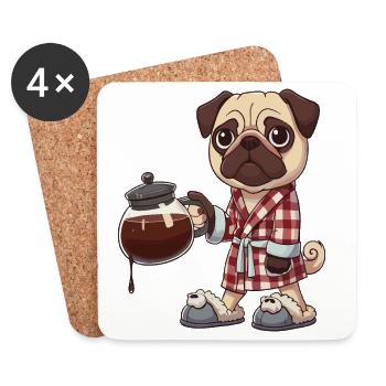 Lustiger Mopshund-Kaffeeliebhaber im Bademantel - Untersetzer (4er-Set) - Weiß - Vorne