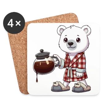 Funny Polar Bear Coffee Lover in Plaid Robe - Coasters (set of 4) - white - Front