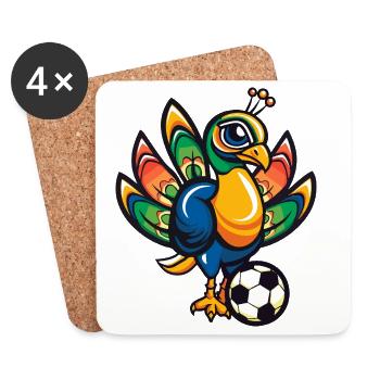 Bunter Fußball-Truthahn Pfau - Untersetzer (4er-Set) - Weiß - Vorne