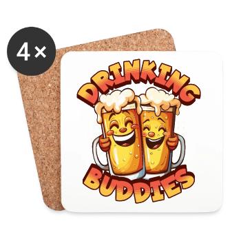 Beer Drinking Buddies Partnerlook Beer Mugs Funny - Coasters (set of 4) - white - Front