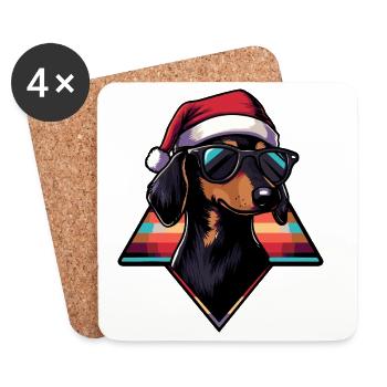 Santa dog with sunglasses - Coasters (set of 4) - white - Front