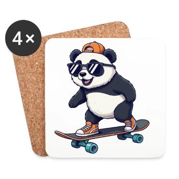 Funny Panda Skating on Skateboard Cartoon Skater - Coasters (set of 4) - white - Front