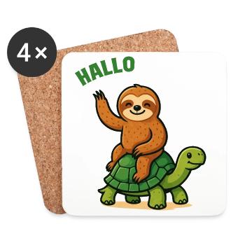 Hello sloth on turtle - Coasters (set of 4) - white - Front