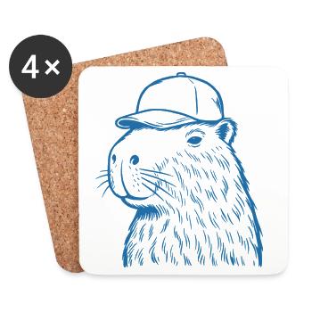 Capybara avec casquette de baseball - Dessous de verre (lot de 4) - blanc - Devant