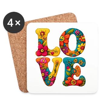 Flowers LOVE font motif - Coasters (set of 4) - white - Front