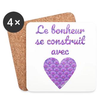 Le bonheur se construit avec cœur - Dessous de verre (lot de 4) - blanc - Devant