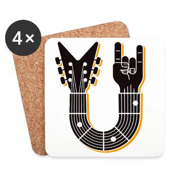 Guitare et main de corne à doigts - Dessous de verre (lot de 4) - blanc - Devant