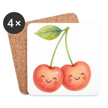 Kuschelige Kirschpärchen Kirsche Obst Sommer Liebe - Untersetzer (4er-Set) - Weiß - Vorne