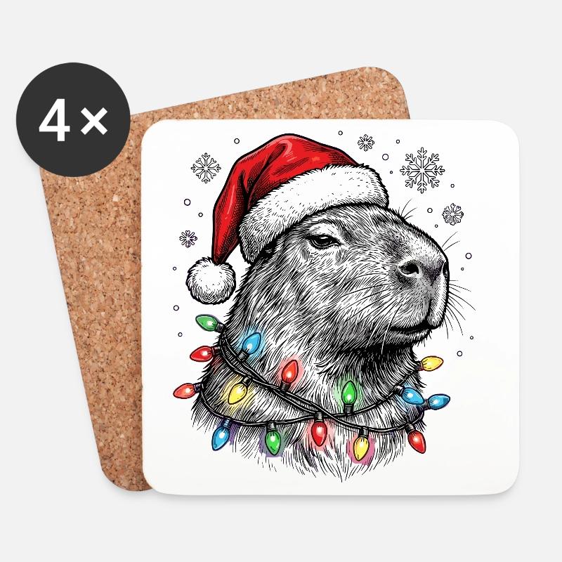 Süßes Capybara mit Weihnachtsmütze Christmas - Untersetzer (4er-Set) - Weiß