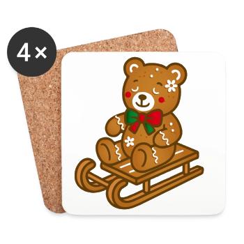 Cute gingerbread teddy bear on nostalgic sleigh - Coasters (set of 4) - white - Front
