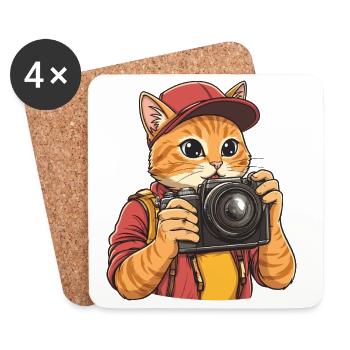 Funny Cool Cat Photographer with Camera - Coasters (set of 4) - white - Front