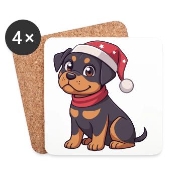 Chiot Noël Cartoon Bonnet Rouge - Dessous de verre (lot de 4) - blanc - Devant