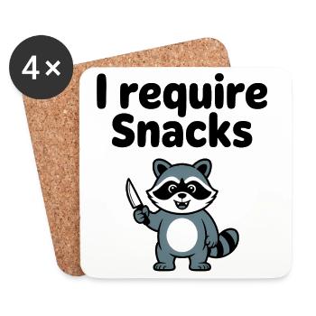 I require Snacks - Funny Raccoon T-Shirt - Coasters (set of 4) - white - Front