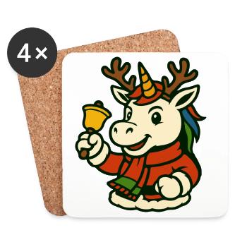 Christmas Unicorn With Bell Mascot Art - Coasters (set of 4) - white - Front