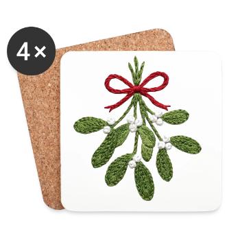 Gui brodé – Noël romantique (imprimé) - Dessous de verre (lot de 4) - blanc - Devant