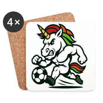 Unicorn Soccer Maskottchen stürmt nach vorne - Untersetzer (4er-Set) - Weiß - Vorne