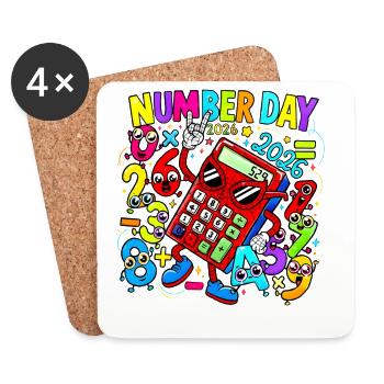 Calculatrice néon du Jour des Numéros 2026 - Dessous de verre (lot de 4) - blanc - Devant