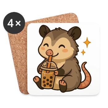 Opossum with Bubble Tea kawaii Opossum - Coasters (set of 4) - white - Front