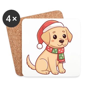 Welpen-Weihnachtsglanz - Untersetzer (4er-Set) - Weiß - Vorne
