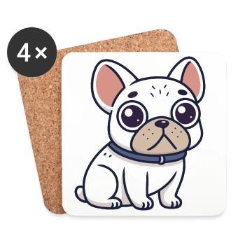 Bouledogue Blanc Cartoon Collier - Dessous de verre (lot de 4) - blanc - Devant